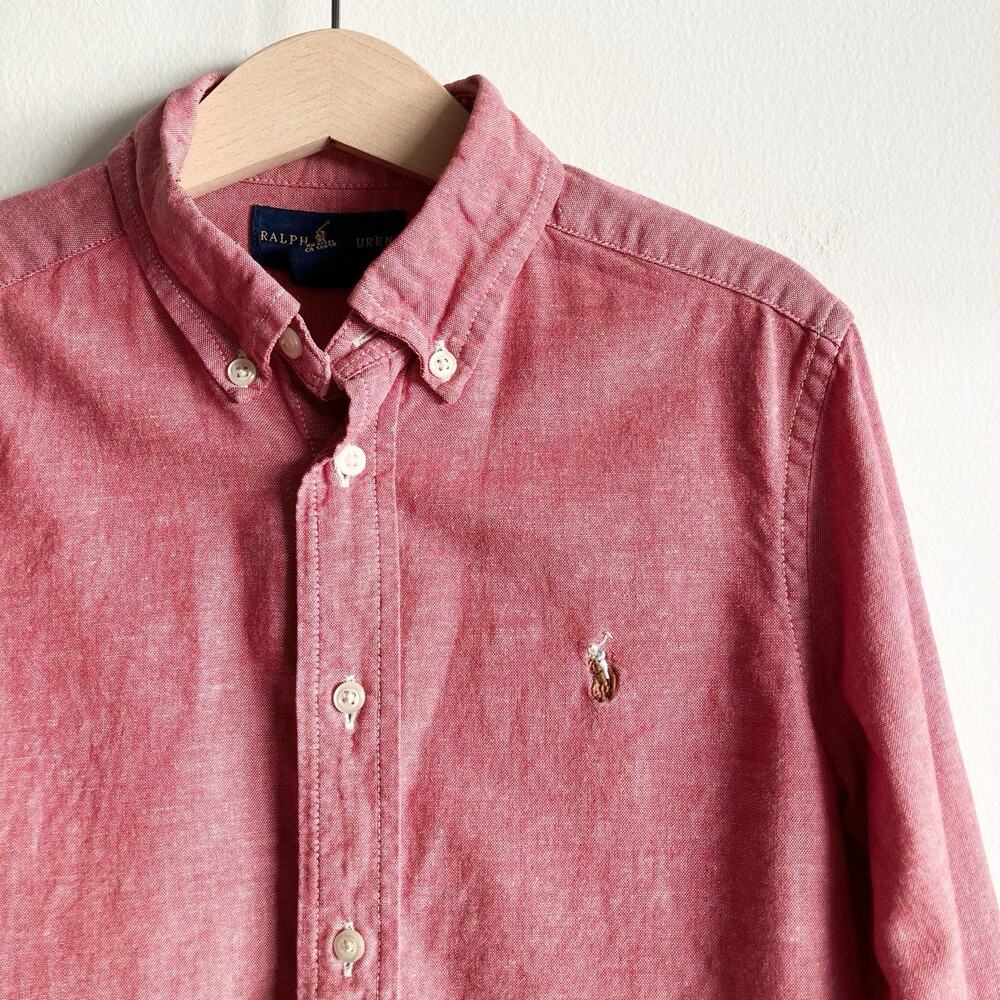 Ralph Lauren Boys 6 Button Down Shirt Long Sleeve Red Embroidered Logo - Picture 2 of 6